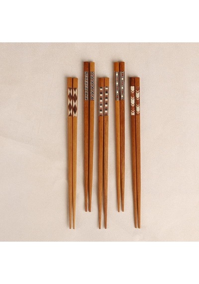 Valkyrie 5 Çift Ahşap 22,5cm Yemek Çubuğu Seti Hediyelik Kutulu Japon Çin Kore Sushi Chopstick