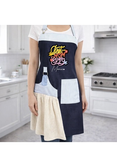 Bk Gift Kişiye Özel Anneler Günü Tasarımlı Pamuk Denim Havlu Detaylı Mutfak Önlüğü -7, Anneye , Anneler Günü si Kobitmeyencom36581 Bk Gift Renkli