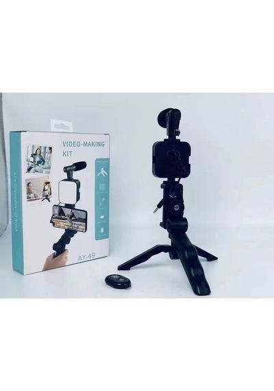 Ay-49 Video Making Kit Kumandalı Mikrofon Led Işık Mini Tripod Için Telefon Vlog Video Kayıt Senalstore