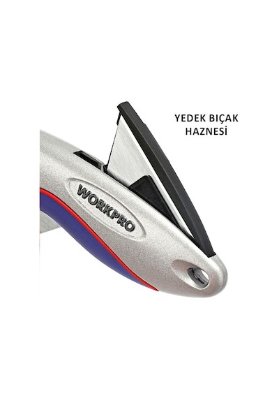 Workpro Wp211013 Ağır Hizmet Alüminyum Gövde Açı Ayarlı Katlanır Rötuş Maket Bıçağı + 5 Adet Yedek Bıçak