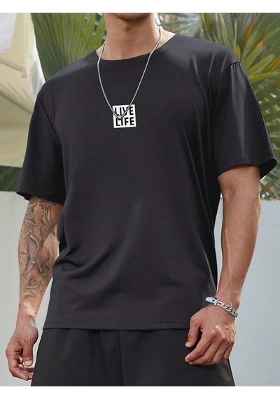 Flood Of Style Unisex Siyah Oversize Bisiklet Yaka %100 Pamuk Live Life Baskılı