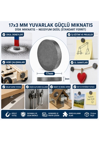 Mıknatıs 17x3 Mm Yuvarlak Güçlü Mıknatıs Disk Mıknatıs