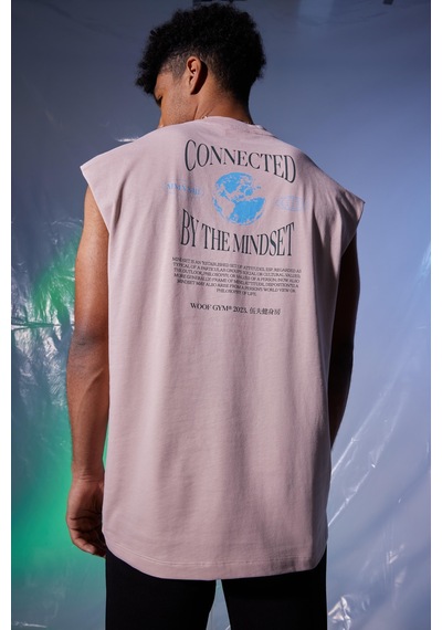 Woof Gym Connected By The Mindset Baskı Tank Top (Pudra)