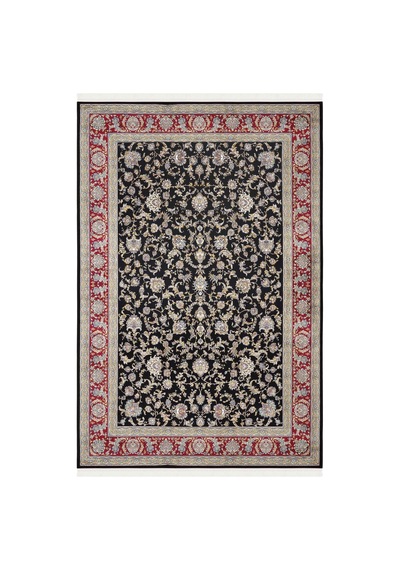Cool Halı Zerabi Siyah Vintage Halı Gold Klasik Çerçeve %100 Doğal Otantik Oturma Odası Salon Halısı