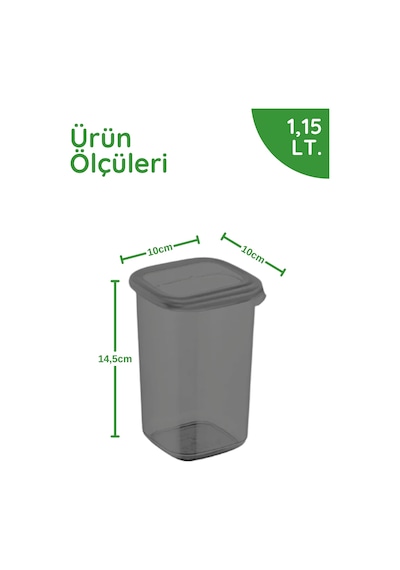 Etiket Hediyeli 12'li Set Kendinden Kapaklı 1150ml. Kare Saklama Kabı - Mikrodalga Ve Difrize Uygun Antrasit-şeffaf
