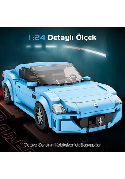 Reobrix Technic 824 1/24 Granturismo Maserati Mavi Spor Araba Yaratıcı Yapı Blok Seti Building Blocks - 384 Parça