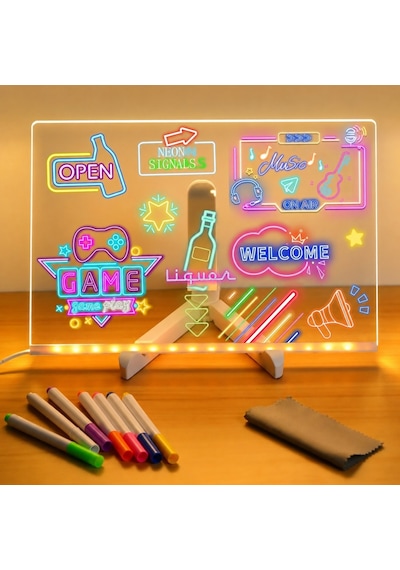 Schulzz Led Işıklı Silinebilir Boyama Ve Çizim Tahtası 7 Adet Kalem Hediyeli 30 x 20 CM Beyaz