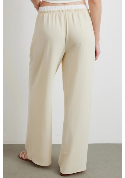 Meine Liebe Unterwäsche Bel Bantlı Wide Leg Rahat Pantolon Krem