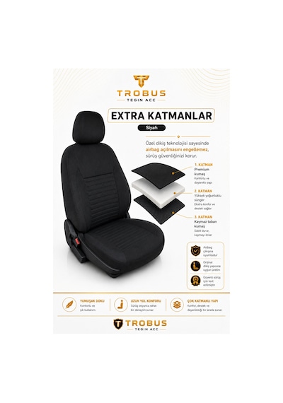 Seat Ateca 2016 Sonrası Uyumlu Sportline Serisi Siyah Ortopedik Tay Tüyü Koltuk Kılıfı