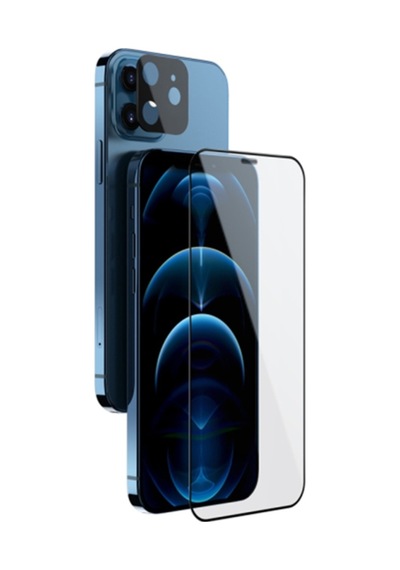 Apple Uyumlu   iPhone 12 Mini 2In1 Full Glue Tempered Cam Ekran Koruyucu Siyah (500283146)