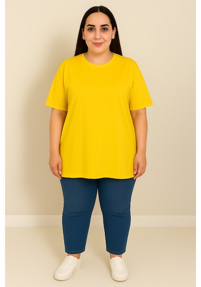 Koza Butik Kadın Büyük Beden Kısa Kollu Basic Oversize T-shirt 1976-25 Siyah