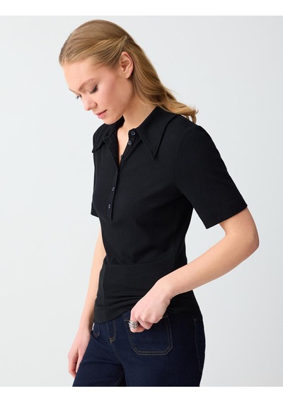 Jimmy Key Jimmy Key Siyah Polo Yaka Truvakar Kol Örme Bluz 6sw035505900