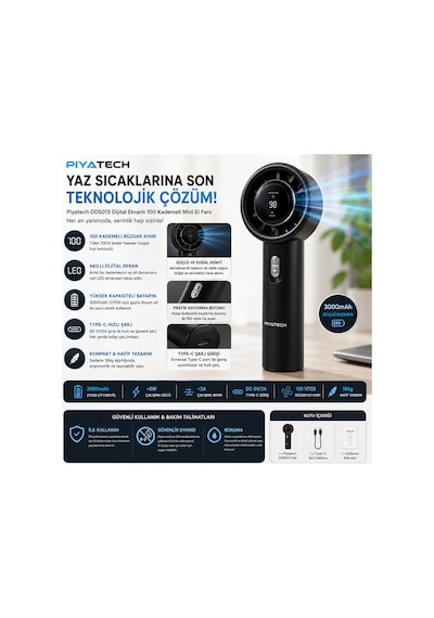 Dd5013 Dijital Göstergeli Ultra Yüksek Hızlı Mini El Fanı 100 Vites Ayarlı Taşınabilir Nesil Usb Vantilatör