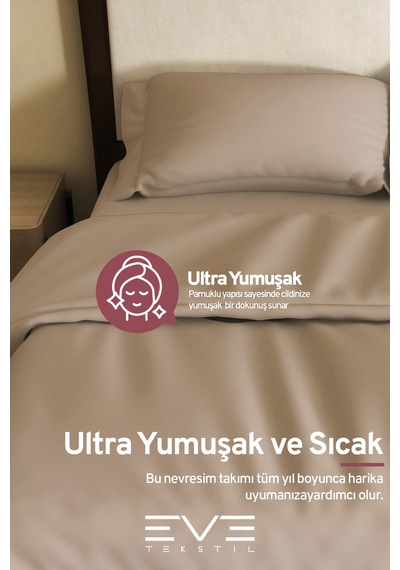 Eve Tekstil %100 Pamuk Ranforce Çarşaflı Yastık Ve Yorgan Kılıflı Çift Kişilik Nevresim Takımı 200x220 Cm Kahverengi