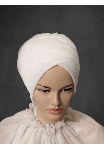 Kırık Beyaz Sevda Bone Model Gelinbaşı Hazır Türban Hazır Duvak Hazır Şal