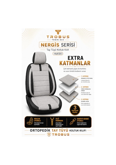 Hyundai Elantra 2011 Sonrası Uyumlu Nergis Serisi Gri Siyah Ortopedik Tay Tüyü Koltuk Kılıfı