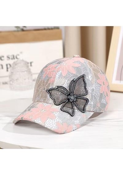 Valkyrie Kadın Taşlı Kelebek Çiçek Detaylı Dantel Şapka Ayarlanabilir Spor Şapka Yazlık Baseball Cap Pembe
