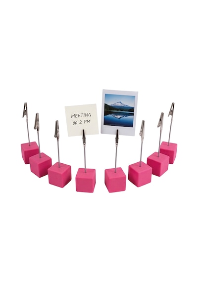 10'lu Metal Not Tutucu Metal Kıskaçlı Notluk Pembe Masaüstü Not Tutacağı