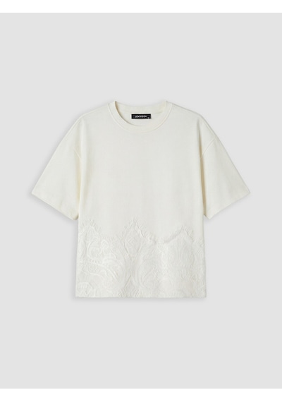 Lcw Vision Ekru Oversize %100 Pamuklu Kadın Tişört