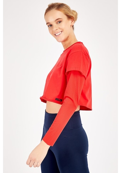 Maraton Active Regular Kadın Bisiklet Yaka Uzun Kol Fitness Kırmızı Sweatshirt 18557-kırmızı