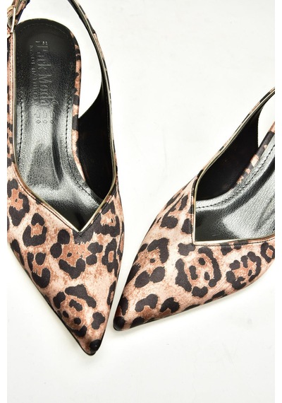 Fox Shoes U820503304 Leopar Kumaş Alçak Topuklu Kadın Ayakkabı Kahverengi