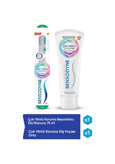 Sensodyne Çok Yönlü Koruma Beyazlatıcı Diş Macunu 75 ML + Çok Yönlü Koruma Diş Fırçası Orta