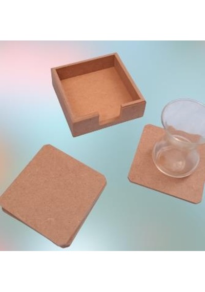 Hobi Dekoratif Model Tabak Altı Seti Kare Ahşap HAM MDF El Yapımı