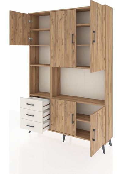Arges Dolap 9 Raflı 3 Çekmeceli 5 Kapaklı 132x30x195 Çam-çam/... Çam
