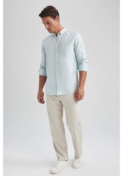 Defacto Regular Fit PoloYaka Oxford Cepli Uzun Kollu Basic Düz Gömlek A8028AX23AUBE723 Mavi