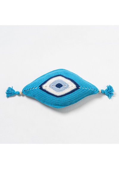 Mavi Örgü Evil Eye / Göz Figürlü Yastık / Dekoratif Kırlent - 25x40 Cm