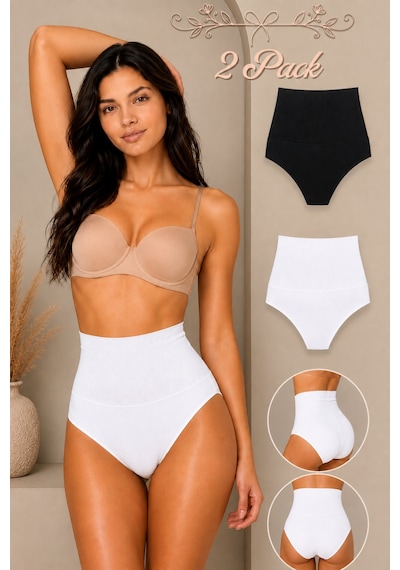 Fit Women Kadın Yüksek Bel Esnek 2 Li Külot Siyah-beyaz