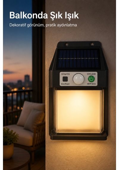 Güneş Enerjili Sensörlü Solar Aplik Dış Mekan Kapı Bahçe Balkon Garaj Duvar Işığı