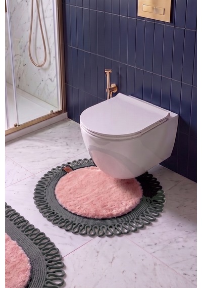 Banyo Paspası Takımı 60x100+60x60 Cm Dış Trikot Pembe & Antrasit Gri