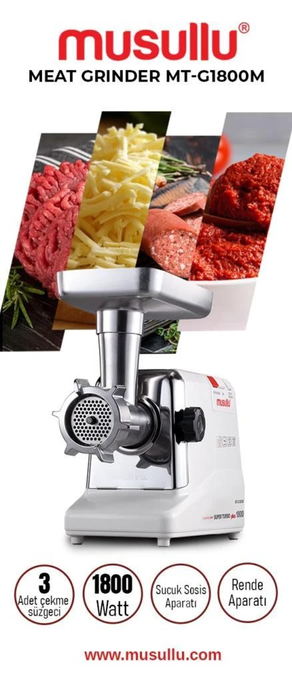 Musullu Mt-g1800r 1800w Et Kıyma Makinası