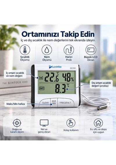 Dc103 Iç Dış Max-min Prob Termometre Nem Ölçer