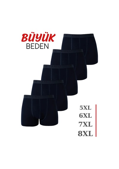 Hadpols Özel Üretim Erkek Lacivert Büyük Beden Boxer 5'li Paket Konfor Sezon Temel