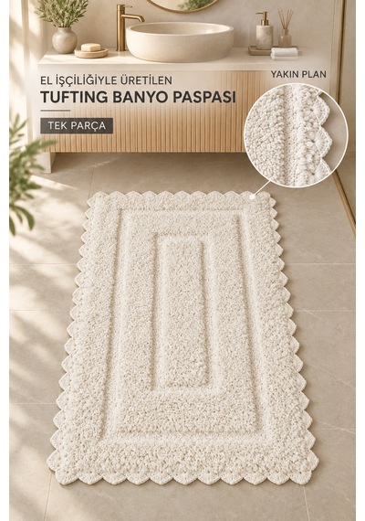 Alanur Bodrum Tufting Cotton Pamuklu El Işi Örgülü Paspas 110 80 X 135 Cm Ekru