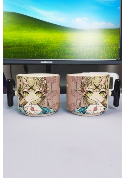 Kirara Genshin İmpact Baskılı Seramik Lüks Kupa 1 Adet T Şeklinde Özel Siyah Kulp Dalga Kulp V3t Çok Renkli