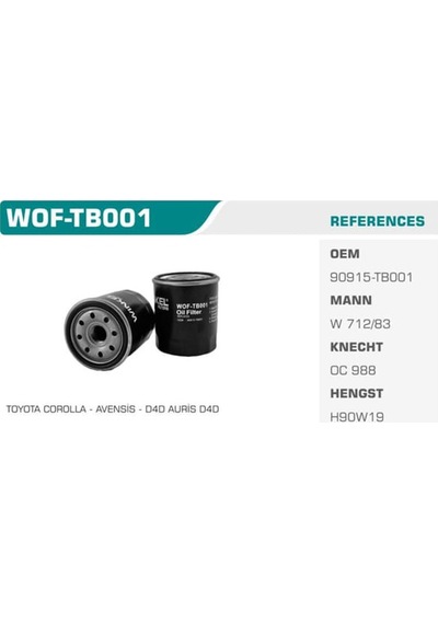 WINKEL WOF-TB001 Yağ Filtresi Favorıt Felıcıa / Corolla Uyumlu 04-10 Auris 07-10 1.4 D4D