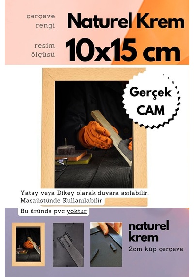 Krem-20mm Çerçeve Camlı 10x15 Cm Fotoğraf Resim Çerçevesi Ayaklı Veya Duvara Asma Yatay-dikey 51582969