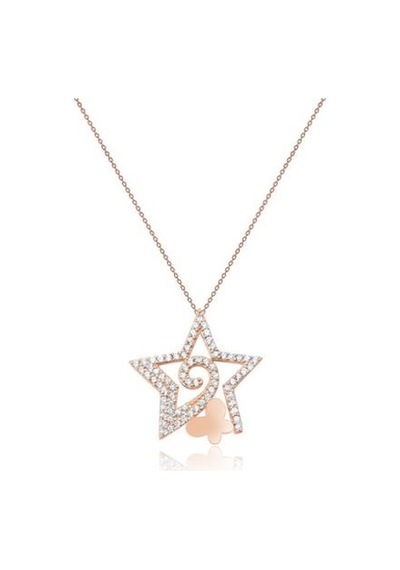 Diamond Line-Gülaylar - Pembe Altın 14 Ayar Kelebek Kolye N11.25005