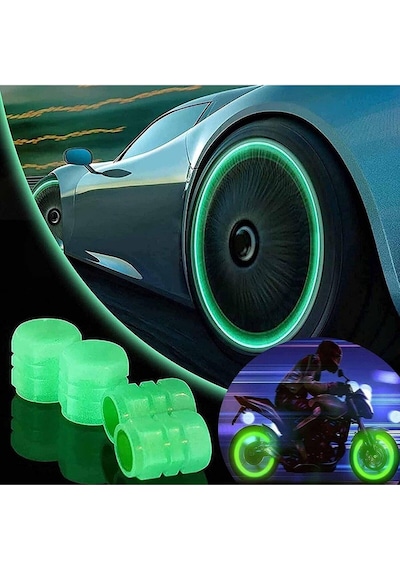 Fosforlu Yeşil Pilsiz Araba Motorsiklet Lastik Sibop Kapaği 2 Adet