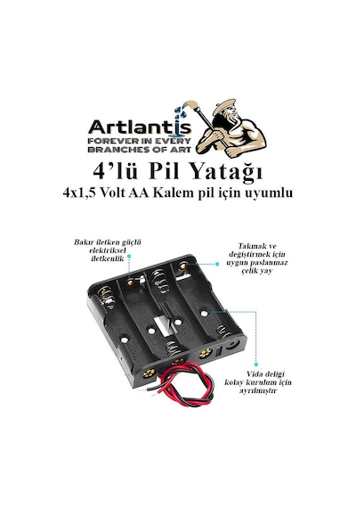 4 Lü Pil Yatağı Deney 1 Adet Pil Yuvası Pil Kutusu Aa Kalem Kalın Pil 4x1,5 Volt Yaylı Pil Yuvası