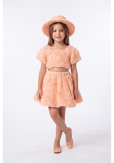 Mnk Baby & Kids Rosemu Kız Çocuk Şapkalı Takım M00819 Somon