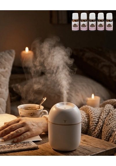 Mini Nemlendirici 5 Esans Hediyeli Led Işıklı Taşınabilir Aromate