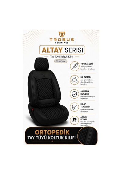 Citroen C4 Cactus 2014-2020 Uyumlu Altay Bel Destekli Tay Tüyü Siyah Koltuk Kılıfı Siyah