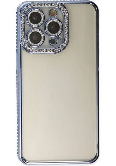 Newface Apple Uyumlu iPhone 14 Pro Kılıf Joke Taşlı Silikon - Mavi Mavi