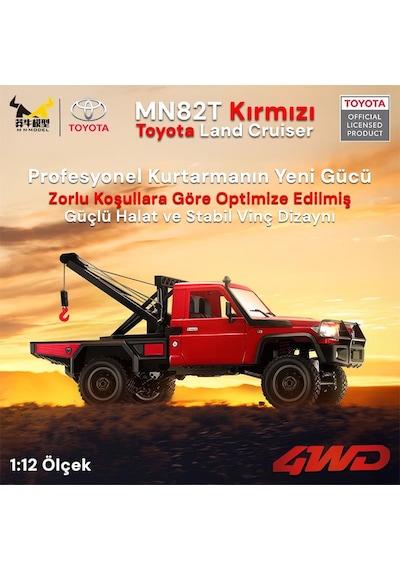 Mn Model Mn82t 1/12 Toyota Land Cruiser Lc79 4wd Rc Model Crawler Offroad Uzaktan Kumandalı Araba Truck Rtr Lisanslı Kırmızı+elektrik Vinçli+dahili Işık Seti Mn-82t