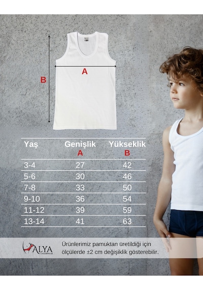 Alya Underwear Erkek Çocuk Pamuk Ribana Atlet Oval Yaka 3'lü Paket Siyah-t10