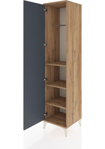 Hyperion Dolap 3 Raflı Tek Kapaklı Tek Askılı 44x44x195 Çam-antrasit Atlas Çam